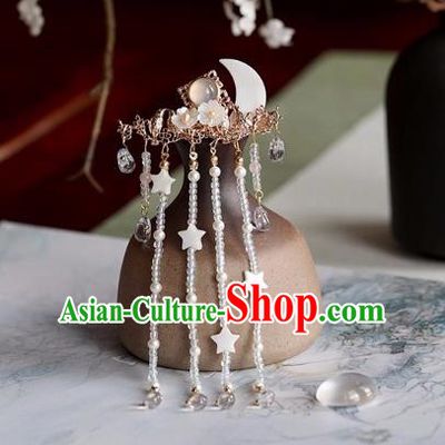 Chinese Traditional Hanfu Hair Accessories Ancient Princess Shell Moon Golden Tassel Hair Claws for Women