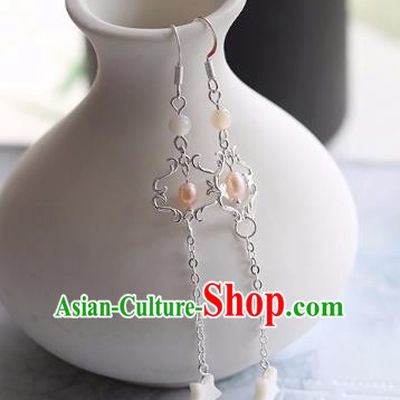 Chinese Traditional Hanfu Ear Accessories Ancient Princess Tassel Pearl Earrings for Women