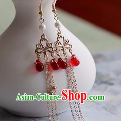 Chinese Traditional Hanfu Ear Accessories Ancient Princess Red Earrings for Women