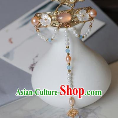 Chinese Traditional Hanfu Hair Accessories Ancient Princess Rose Chalcedony Tassel Hairpins for Women