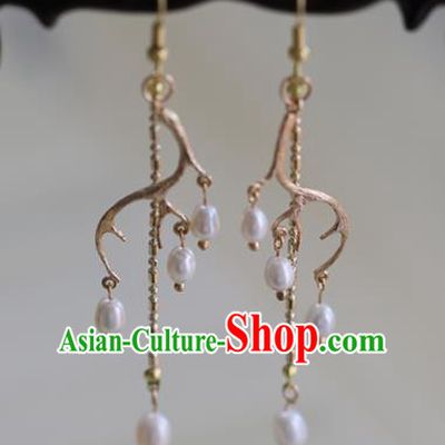 Chinese Traditional Hanfu Ear Accessories Ancient Princess Pearls Tassel Earrings for Women