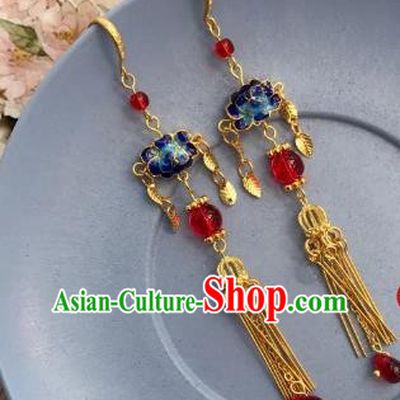Chinese Traditional Hanfu Golden Ear Accessories Ancient Princess Hanfu Blueing Earrings for Women