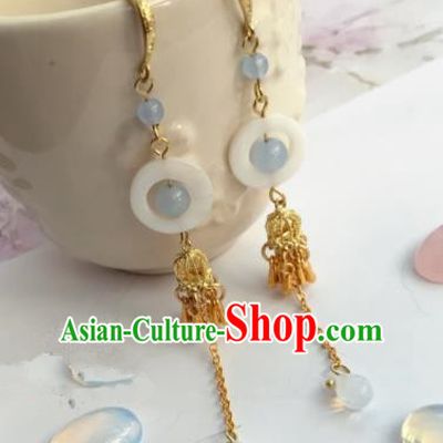Chinese Traditional Hanfu Golden Ear Accessories Ancient Princess Hanfu Jade Earrings for Women