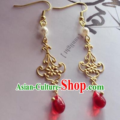 Chinese Traditional Hanfu Ear Accessories Ancient Princess Hanfu Golden Earrings for Women