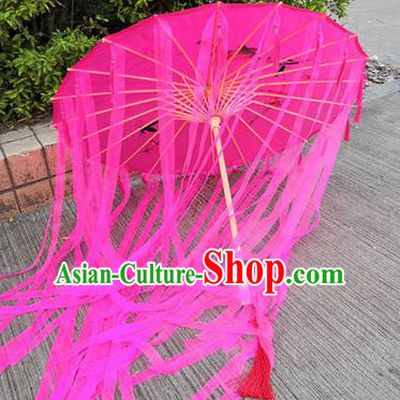Chinese Ancient Drama Prop Rosy Ribbon Umbrella Traditional Handmade Umbrellas