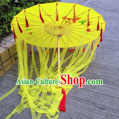 Chinese Ancient Drama Prop Yellow Ribbon Umbrella Traditional Handmade Umbrellas