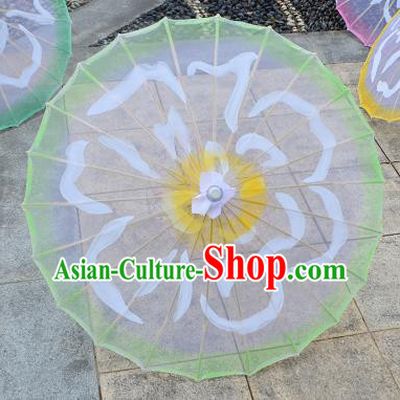 Chinese Ancient Drama Prop Paper Umbrella Traditional Handmade Printing Light Green Umbrellas