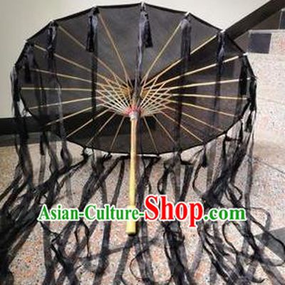 Chinese Ancient Drama Prop Umbrella Traditional Handmade Black Ribbon Umbrellas