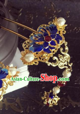 Chinese Ancient Princess Tassel Blueing Hairpins Traditional Hanfu Hair Accessories for Women Chinese Ancient Princess Tassel Blueing Hairpins Traditional Hanfu Hair Accessories for Women