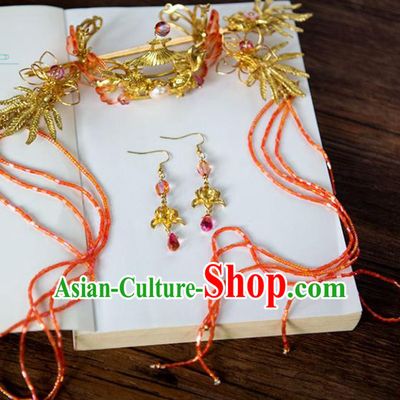 Chinese Ancient Princess Goldfish Hair Crown Hairpins Traditional Hanfu Hair Accessories for Women