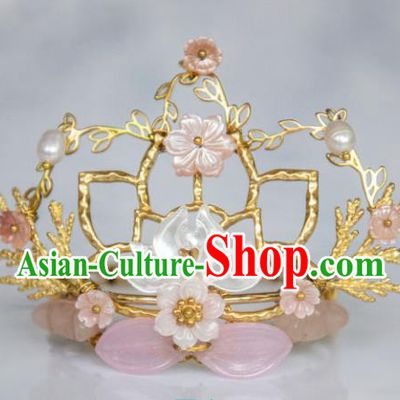 Chinese Ancient Princess Shell Lotus Hair Crown Hairpins Traditional Hanfu Hair Accessories for Women