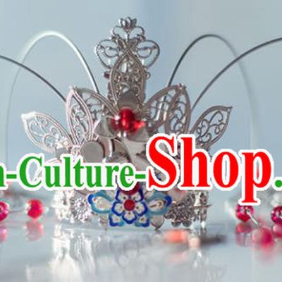 Chinese Ancient Princess Red Beads Tassel Phoenix Coronet Hairpins Traditional Hanfu Hair Accessories for Women