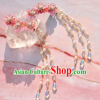 Chinese Ancient Princess Flowers Hair Sticks Tassel Hairpins Traditional Hanfu Hair Accessories for Women