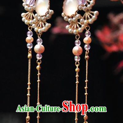 Chinese Traditional Hanfu Jewelry Accessories Ancient Princess Pine Tassel Earrings for Women
