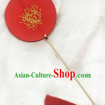 Chinese Traditional Palace Fans Ancient Princess Hanfu Wedding Red Round Fans for Women