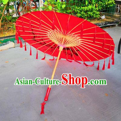 Chinese Ancient Princess Umbrella Traditional Handmade Red Tassel Umbrellas for Women
