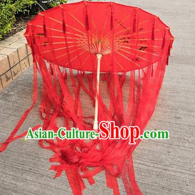 Chinese Ancient Drama Prop Princess Red Ribbon Umbrella Traditional Handmade Umbrellas for Women