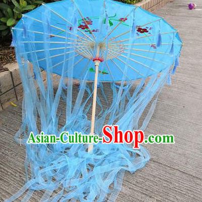 Chinese Ancient Drama Prop Princess Blue Ribbon Umbrella Traditional Handmade Umbrellas for Women