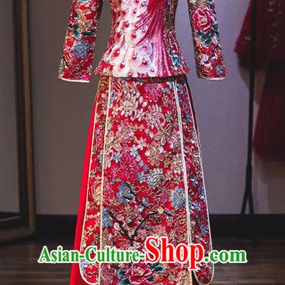 Chinese Traditional Wedding Diamante Xiuhe Suit Ancient Bride Embroidered Dress for Women
