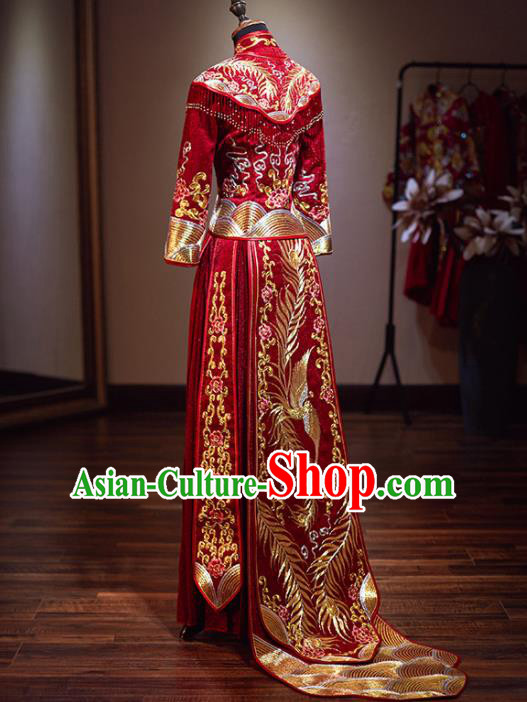 Chinese Traditional Wedding Red Xiuhe Suit Ancient Bride Embroidered Dress for Women Chinese Traditional Wedding Red Xiuhe Suit Ancient Bride Embroidered Dress for Women