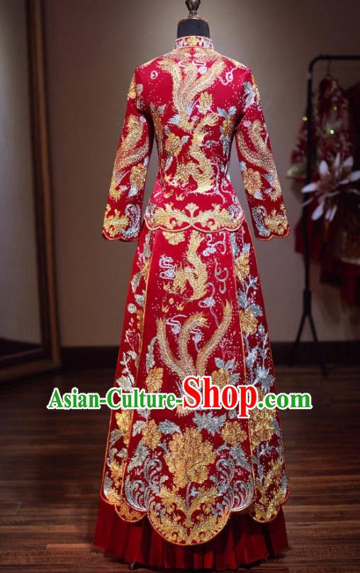 Chinese Traditional Bride Red Xiuhe Suit Ancient Wedding Embroidered Phoenix Dress for Women Chinese Traditional Bride Red Xiuhe Suit Ancient Wedding Embroidered Phoenix Dress for Women