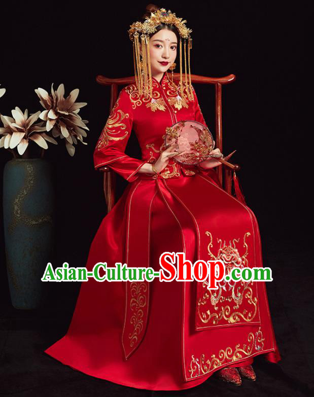 Chinese Traditional Bride Xiuhe Suit Ancient Wedding Embroidered Peony Red Dress for Women Chinese Traditional Bride Xiuhe Suit Ancient Wedding Embroidered Peony Red Dress for Women