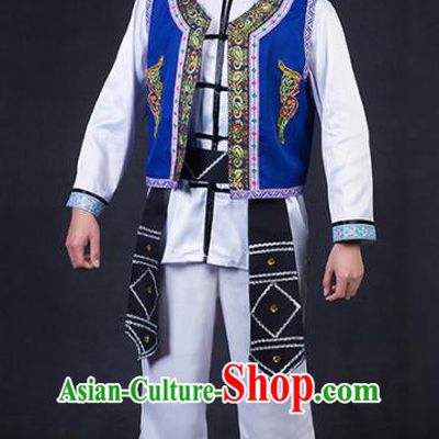 Chinese Traditional Jing Nationality White Clothing Ethnic Bridegroom Folk Dance Costume for Men