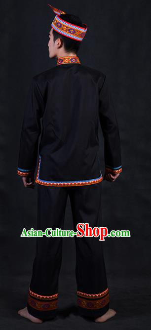 Chinese Traditional Yao Nationality Black Clothing Ethnic Festival Folk Dance Costume for Men