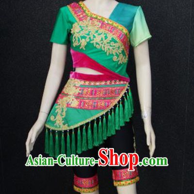 Chinese Traditional Folk Dance Costumes National Dance Green Clothing for Women