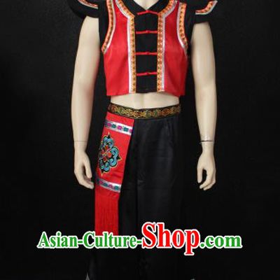 Chinese Traditional Ethnic Folk Dance Costume Zhuang Nationality Festival Clothing for Men
