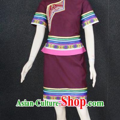 Chinese Traditional Zhuang Nationality Dress Ethnic Folk Dance Costume for Women