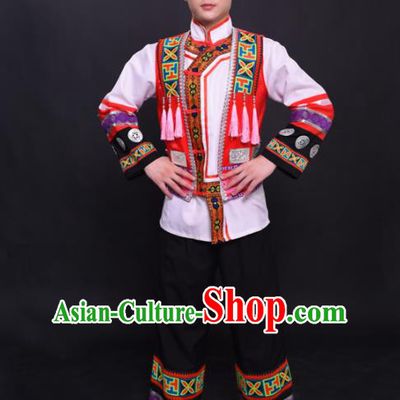Chinese Traditional Ethnic White Costume Yao Nationality Festival Folk Dance Clothing for Men