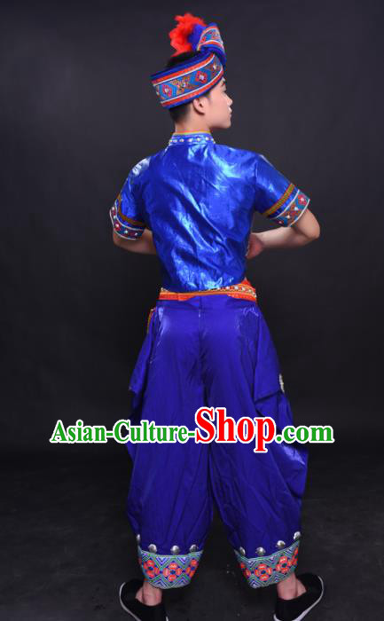 Chinese Traditional Ethnic Royalblue Costume Zhuang Nationality Festival Folk Dance Clothing for Men Chinese Traditional Ethnic Royalblue Costume Zhuang Nationality Festival Folk Dance Clothing for Men