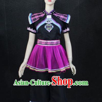 Chinese Traditional Zhuang Nationality Embroidered Clothing Ethnic Folk Dance Costume for Women