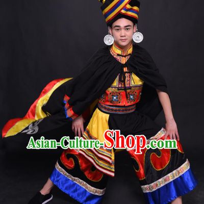 Chinese Traditional Ethnic Prince Golden Costume Yi Nationality Festival Folk Dance Clothing for Men
