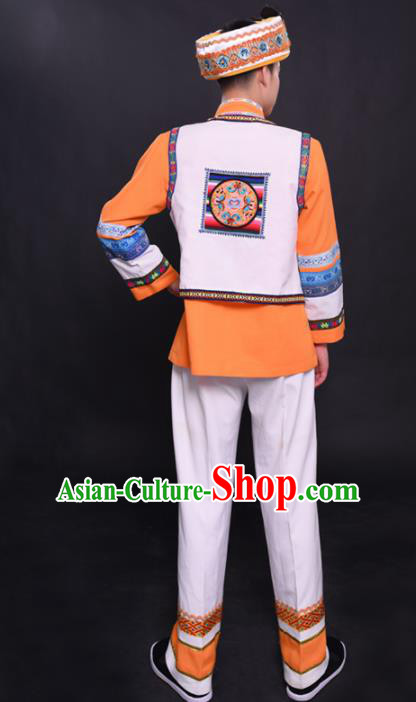 Chinese Traditional Ethnic Orange Costume She Nationality Festival Folk Dance Clothing for Men Chinese Traditional Ethnic Orange Costume She Nationality Festival Folk Dance Clothing for Men