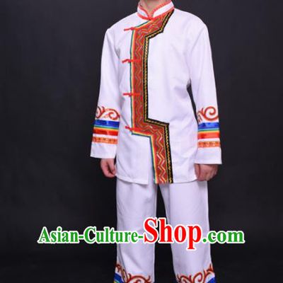 Chinese Traditional Ethnic White Costume Yao Nationality Festival Folk Dance Clothing for Men
