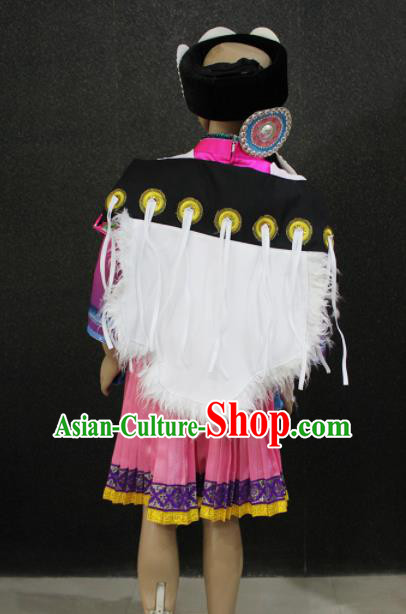 Chinese Traditional Naxi Nationality Embroidered Rosy Dress Ethnic Folk Dance Costume for Women Chinese Traditional Naxi Nationality Embroidered Rosy Dress Ethnic Folk Dance Costume for Women