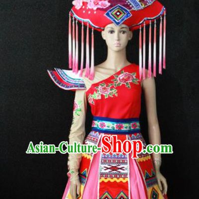 Chinese Traditional Zhuang Nationality Wedding Dress Ethnic Folk Dance Costume for Women