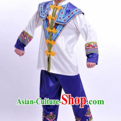 Chinese Traditional Ethnic Prince Costume Zhuang Nationality Festival Folk Dance Clothing for Men