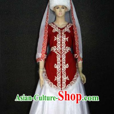 Chinese Traditional Kazak Nationality Wedding Dress Ethnic Bride Folk Dance Costume for Women