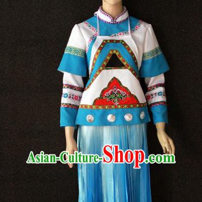 Chinese Traditional Bouyei Nationality White Dress Ethnic Bride Folk Dance Costume for Women