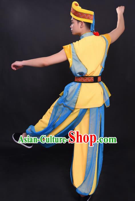 Chinese Traditional Ethnic Yellow Costume Yao Nationality Festival Folk Dance Clothing for Men Chinese Traditional Ethnic Yellow Costume Yao Nationality Festival Folk Dance Clothing for Men