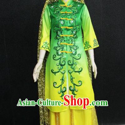 Chinese Traditional Hui Nationality Green Dress Ethnic Folk Dance Costume for Women
