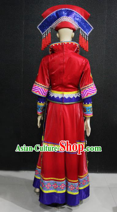 Chinese Traditional Zhuang Nationality Wedding Dress Ethnic Folk Dance Costume for Women Chinese Traditional Zhuang Nationality Wedding Dress Ethnic Folk Dance Costume for Women