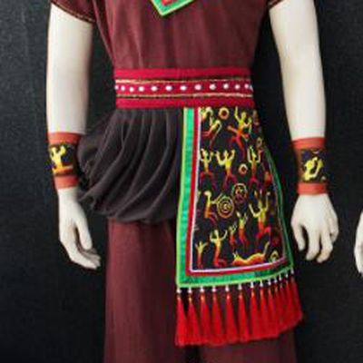 Chinese Traditional Ethnic Folk Dance Brown Costume Zhuang Nationality Festival Clothing for Men