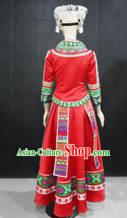 Chinese Traditional Miao Nationality Wedding Red Dress Ethnic Folk Dance Costume for Women Chinese Traditional Miao Nationality Wedding Red Dress Ethnic Folk Dance Costume for Women