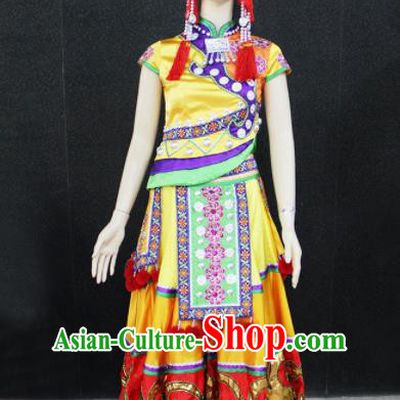 Chinese Traditional Yao Nationality Wedding Dress Ethnic Folk Dance Costume for Women