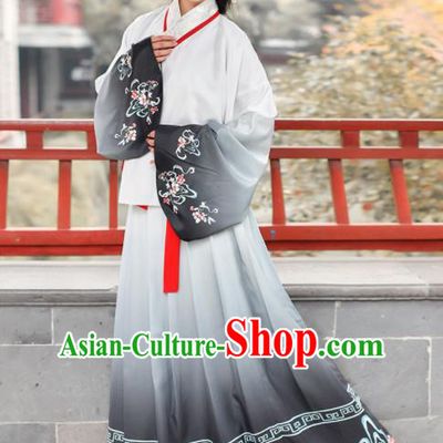 Traditional Chinese Ancient Young Lady Grey Hanfu Dress Ming Dynasty Historical Costume for Women