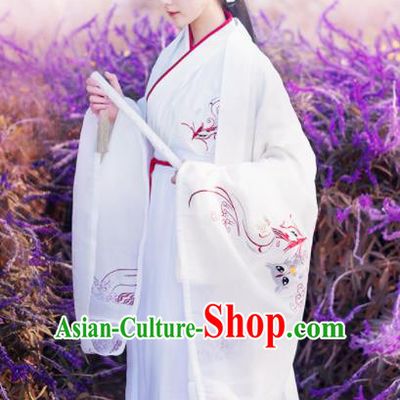Chinese Ancient Peri White Hanfu Dress Traditional Jin Dynasty Swordswomen Historical Costume for Women